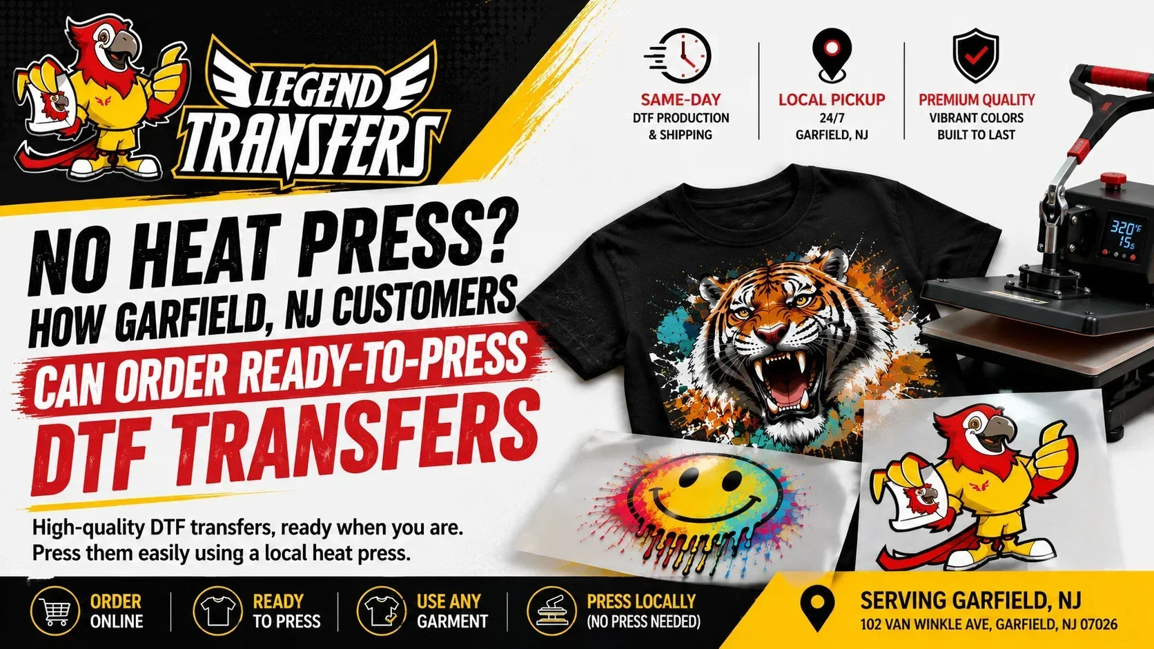 No Heat Press? How Garfield, NJ Customers Can Order Ready-to-Press DTF Transfers