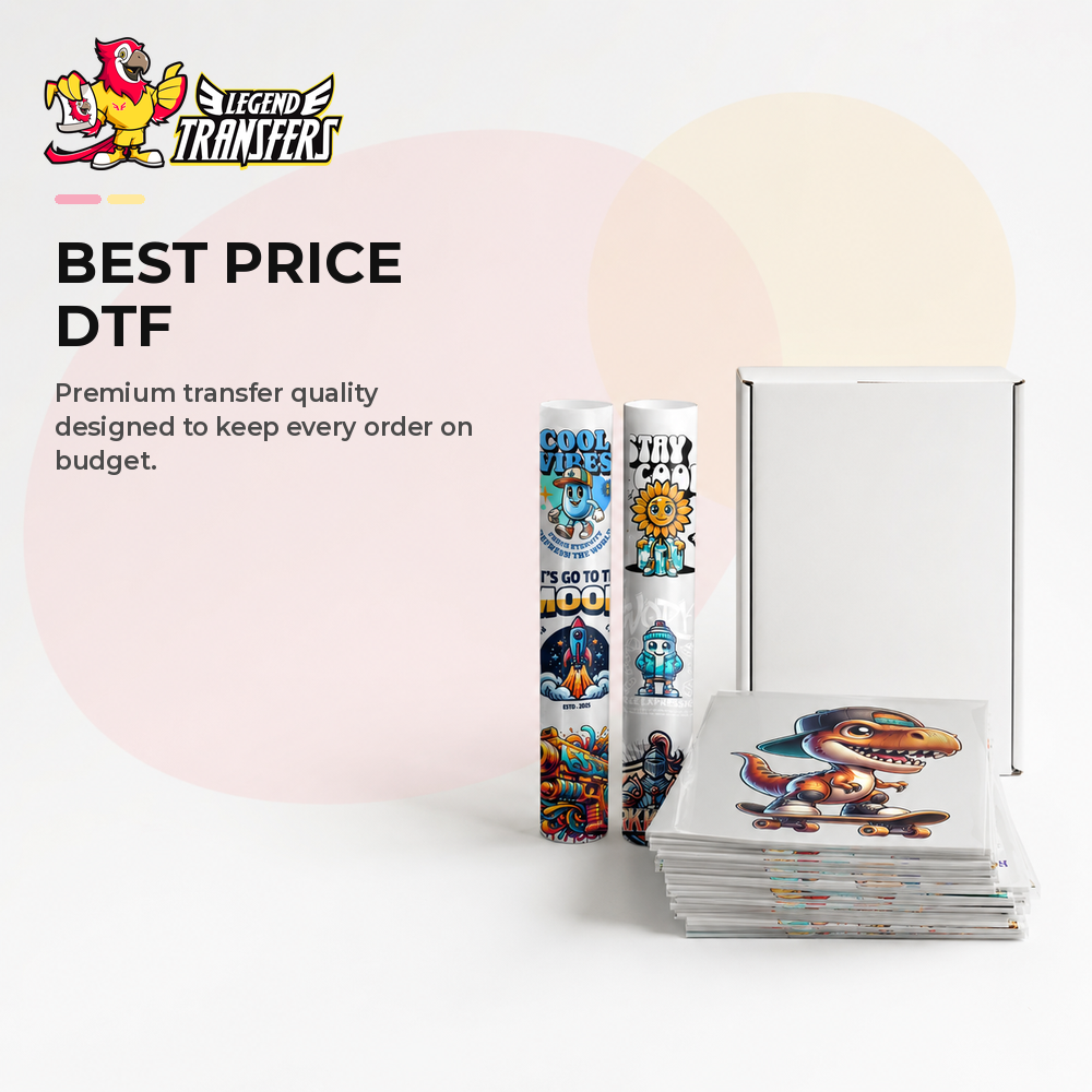 Vibrant Best Price DTF promotional poster and custom printed black t-shirt